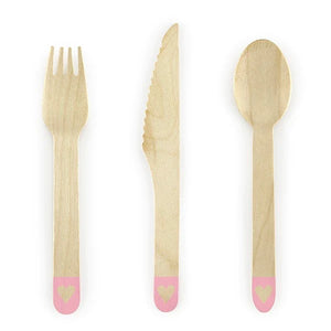 Wooden Pink Cutlery With Hearts