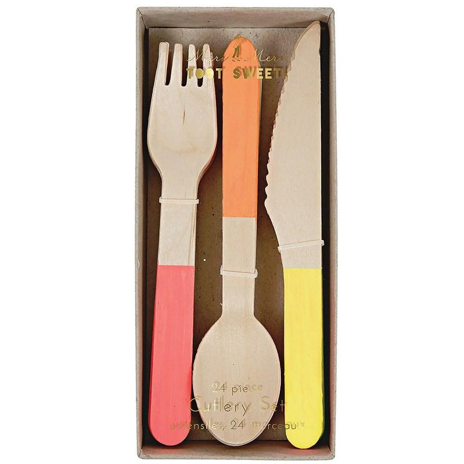 Neon Wooden Cutlery Set Meri Meri Party Supplies Canada Lolli and