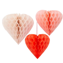 Load image into Gallery viewer, Meri Meri Heart Honeycomb Decorations (set of 6)
