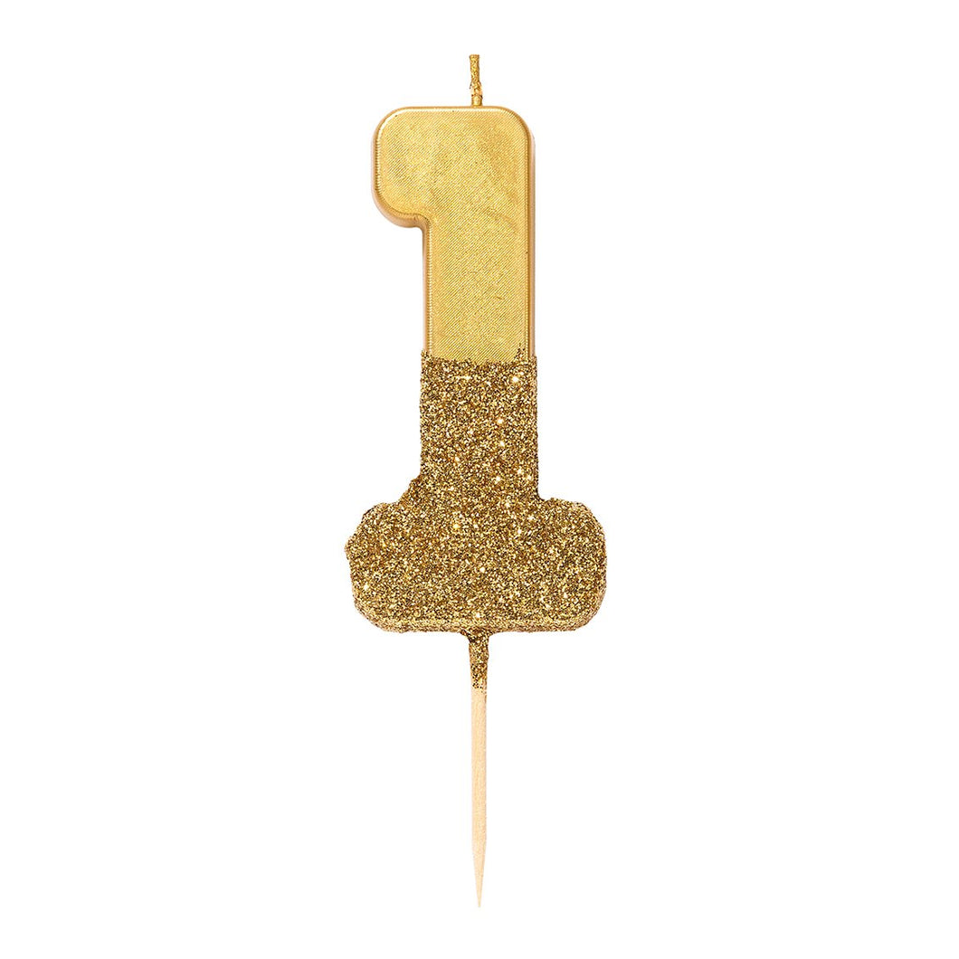 Gold Glitter Dipped Number Candles