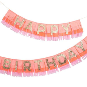 Pink Fringe Happy Birthday Banner