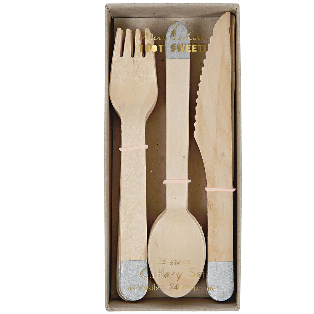 Silver Wooden Cutlery Set Meri Meri Partyware Supplies Canada
