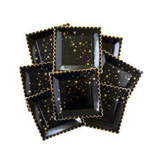 Load image into Gallery viewer, Gold Stars Black Scalloped Square Plate
