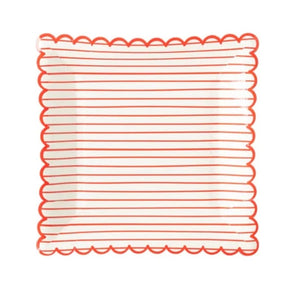 Valentine Red Striped Scalloped Plate