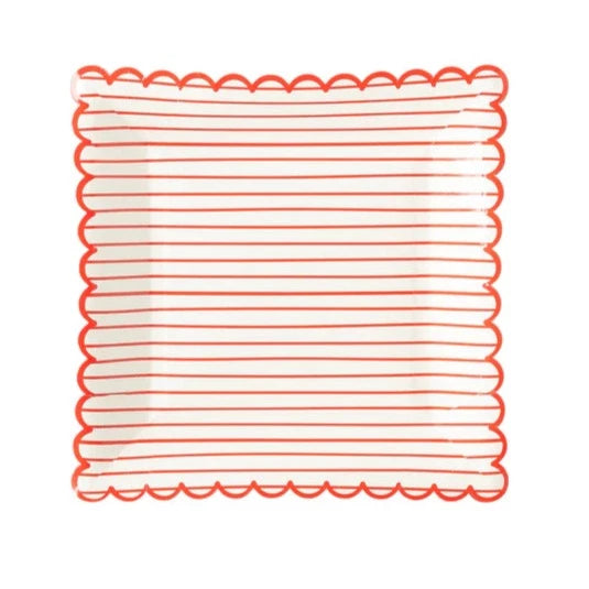 Valentine Red Striped Scalloped Plate