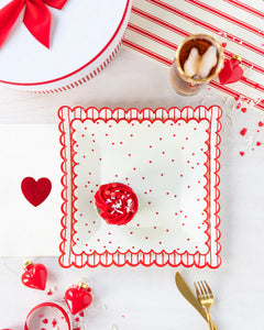 Valentine Red Striped Scalloped Plate