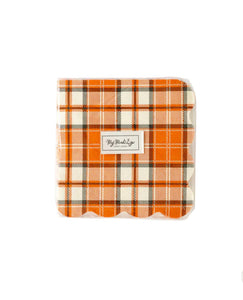 Night Sky Orange Plaid Scallop Cocktail Napkin