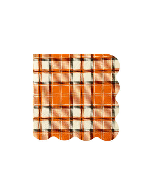 Night Sky Orange Plaid Scallop Cocktail Napkin