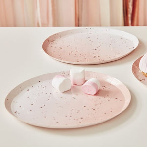 Pink Watercolour Speckle Rose Gold Plates